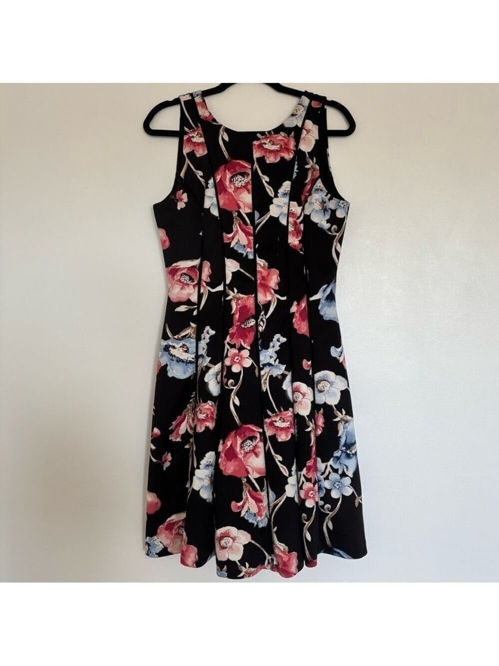 White House Black Market Black Cerise Floral Scuba Fit Flare Dress
